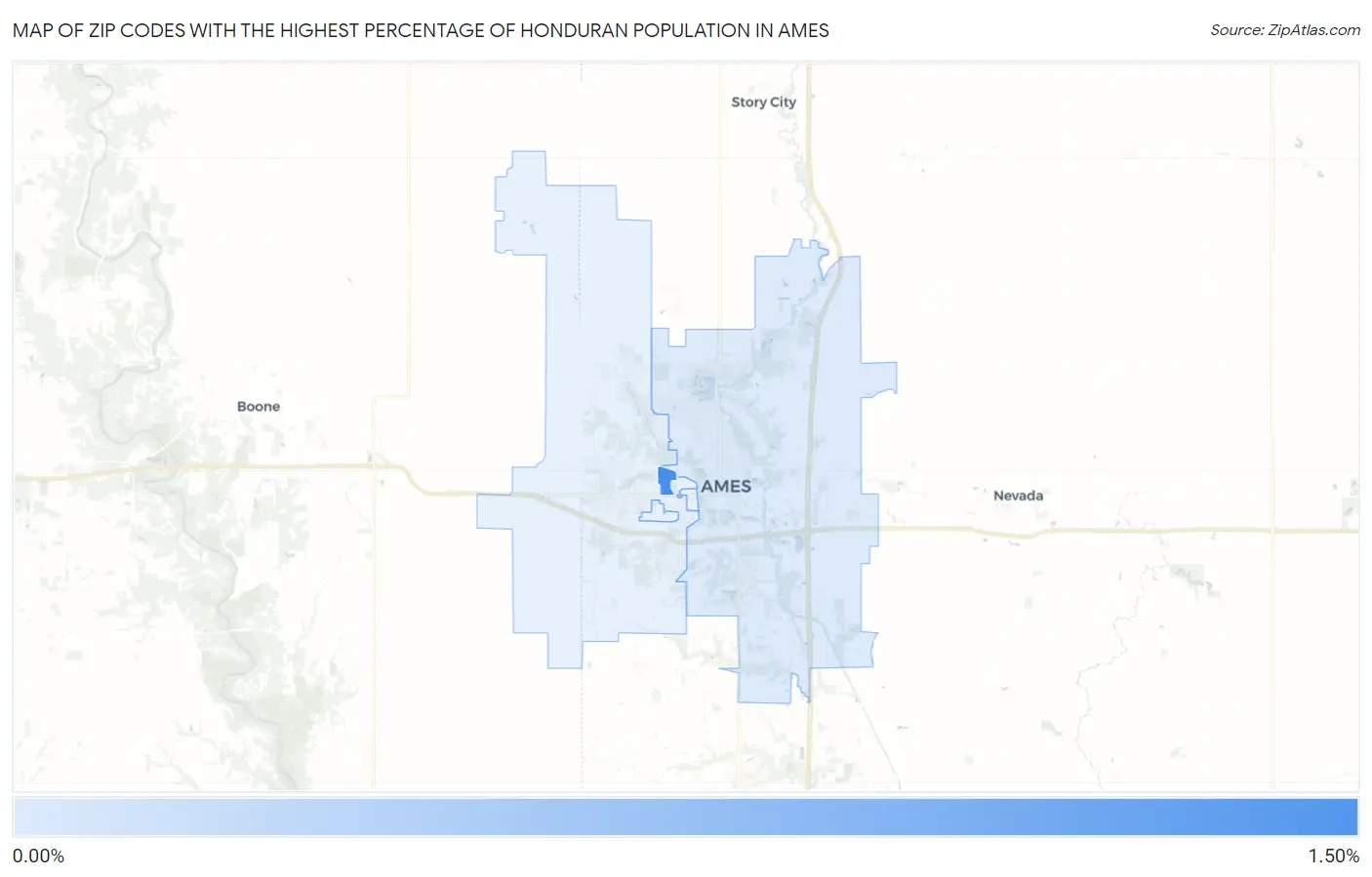 Zip Codes with the Highest Percentage of Honduran Population in Ames Map