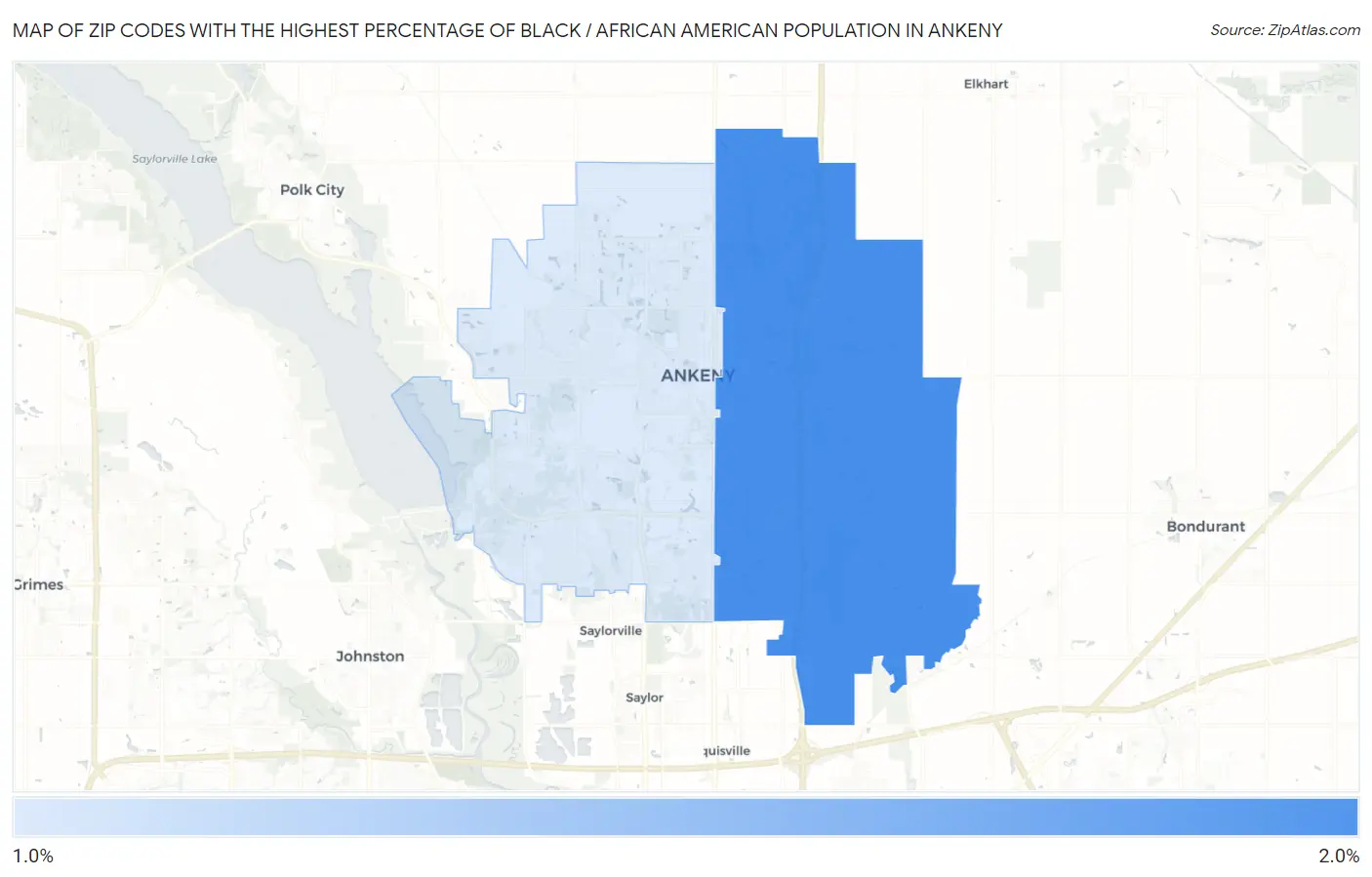 Zip Codes with the Highest Percentage of Black / African American Population in Ankeny Map