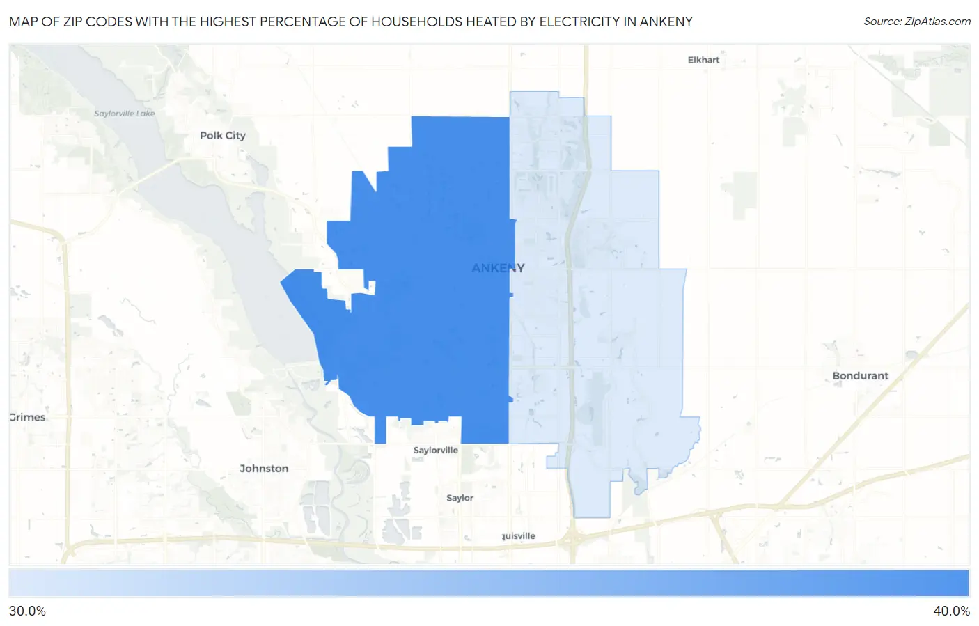 Zip Codes with the Highest Percentage of Households Heated by Electricity in Ankeny Map