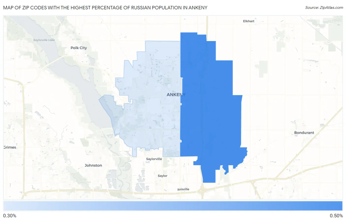 Zip Codes with the Highest Percentage of Russian Population in Ankeny Map