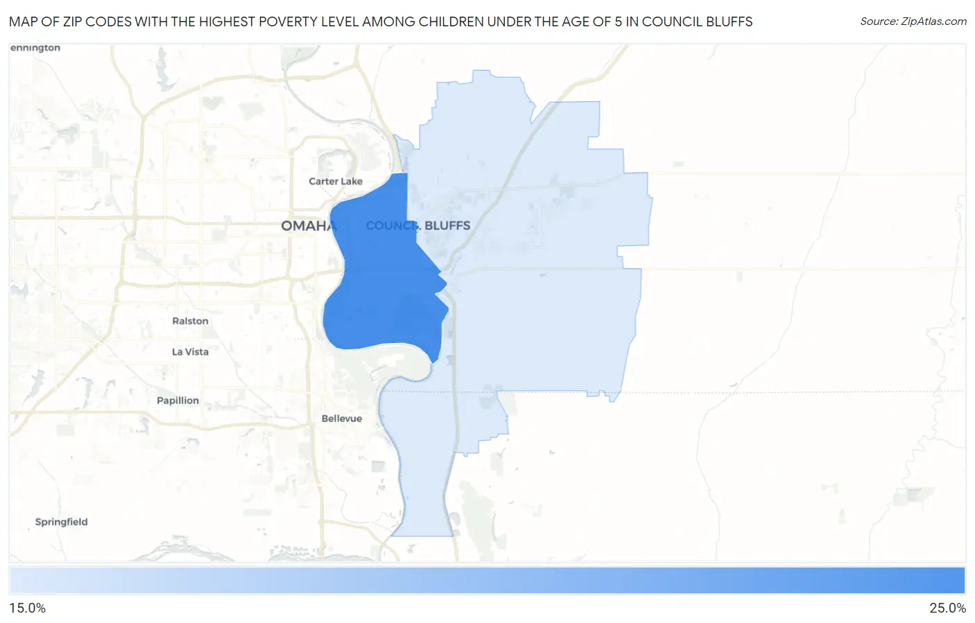 Zip Codes with the Highest Poverty Level Among Children Under the Age of 5 in Council Bluffs Map