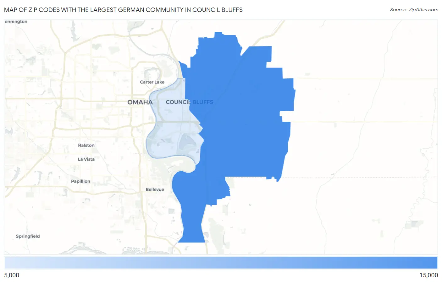 Zip Codes with the Largest German Community in Council Bluffs Map