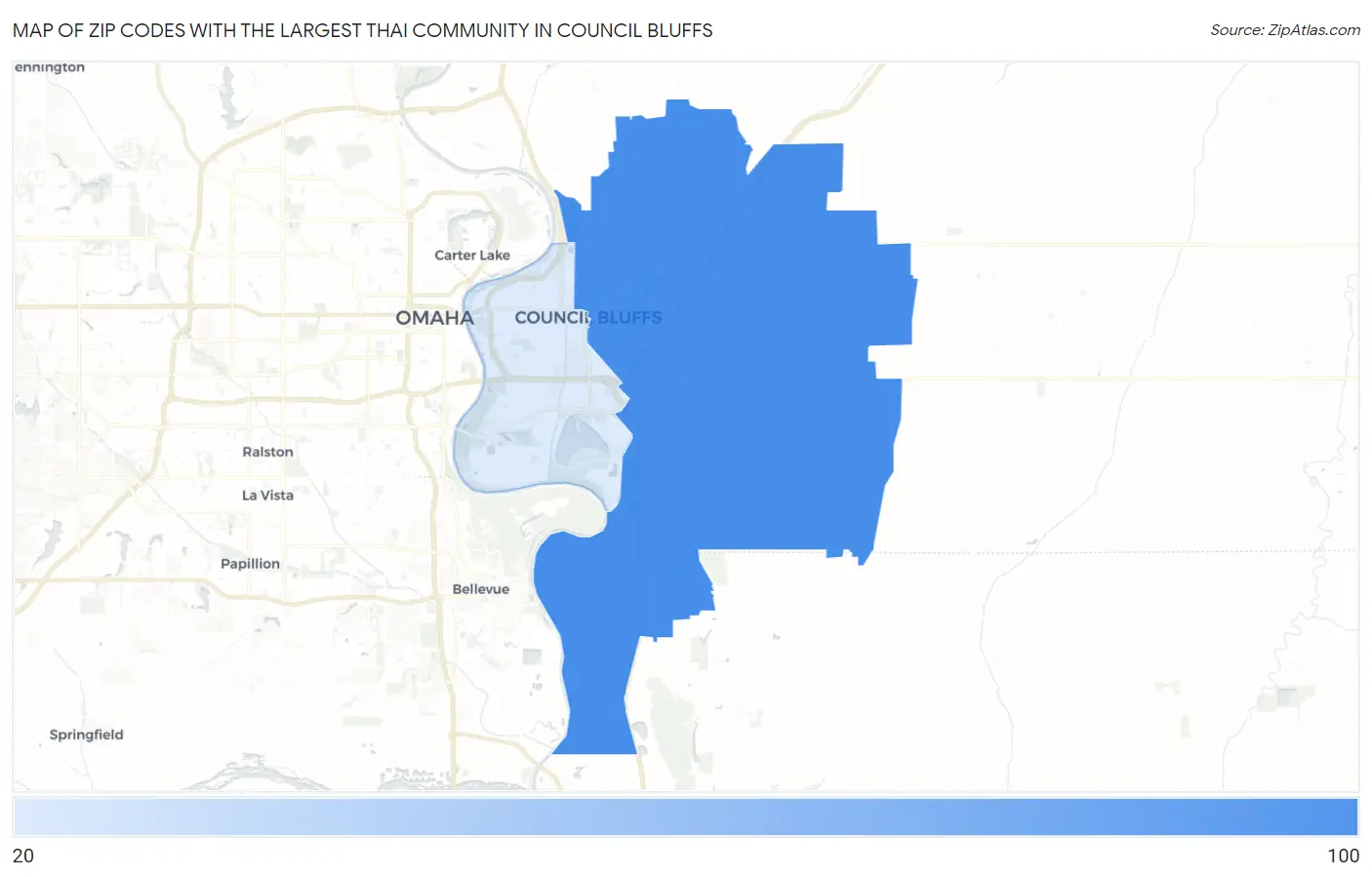 Zip Codes with the Largest Thai Community in Council Bluffs Map