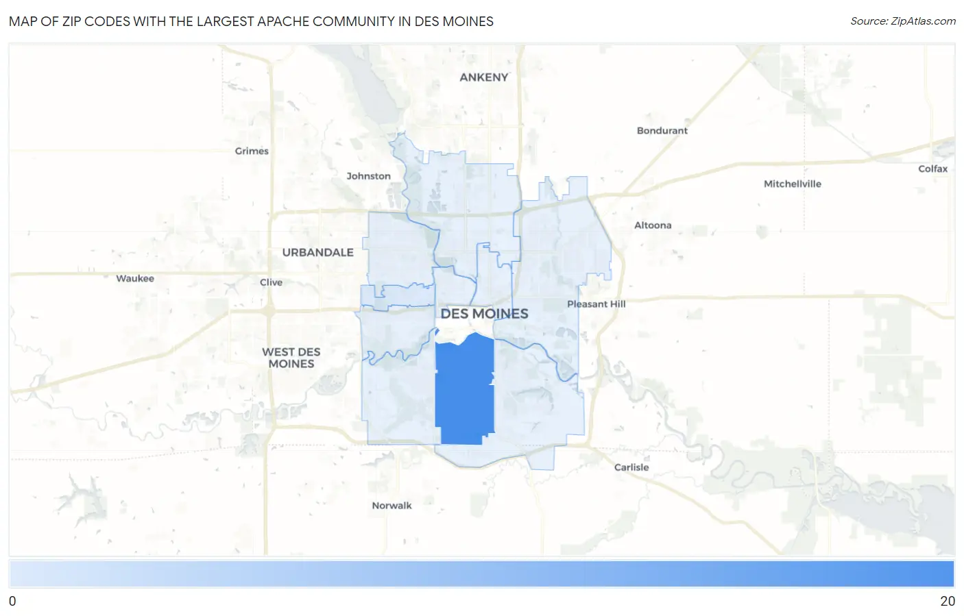 Zip Codes with the Largest Apache Community in Des Moines Map