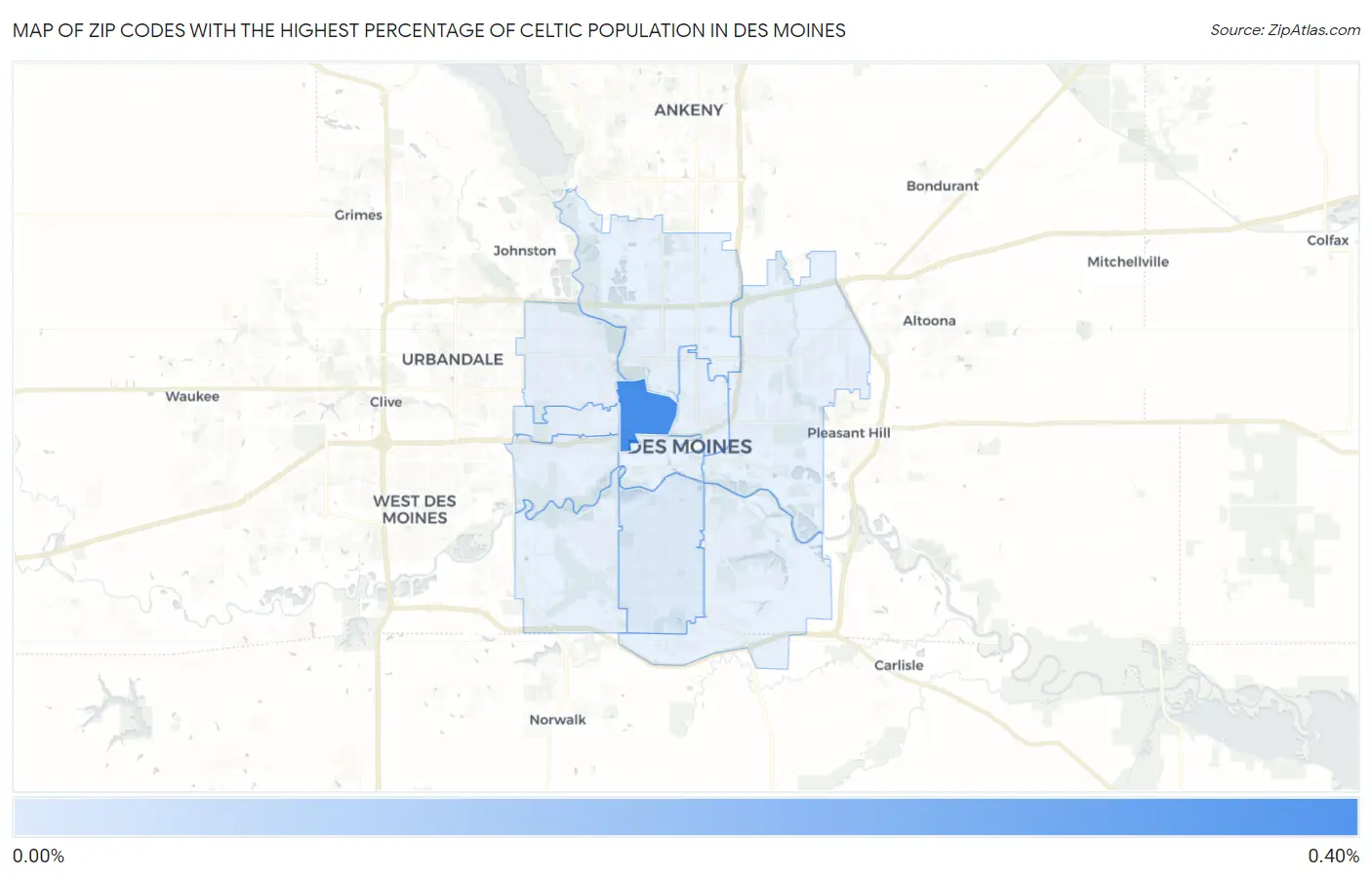 Zip Codes with the Highest Percentage of Celtic Population in Des Moines Map
