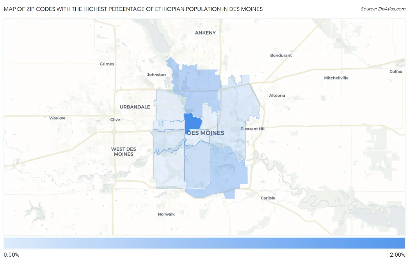 Zip Codes with the Highest Percentage of Ethiopian Population in Des Moines Map