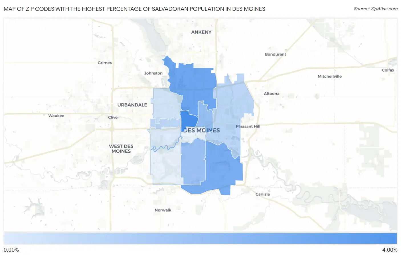 Zip Codes with the Highest Percentage of Salvadoran Population in Des Moines Map