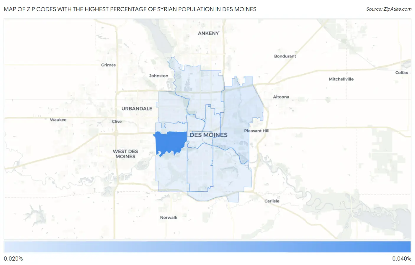 Zip Codes with the Highest Percentage of Syrian Population in Des Moines Map