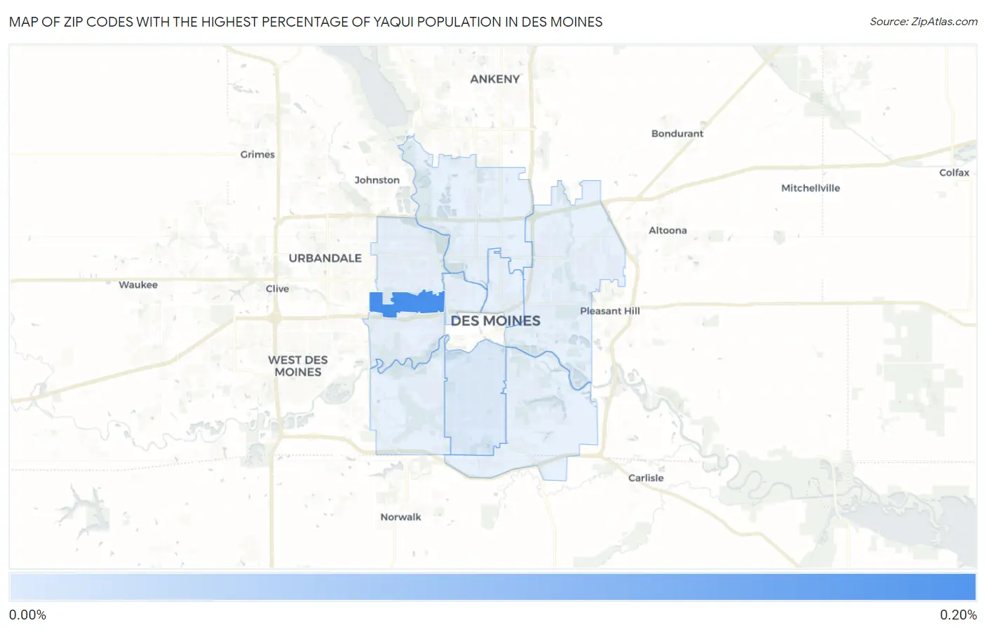 Zip Codes with the Highest Percentage of Yaqui Population in Des Moines Map