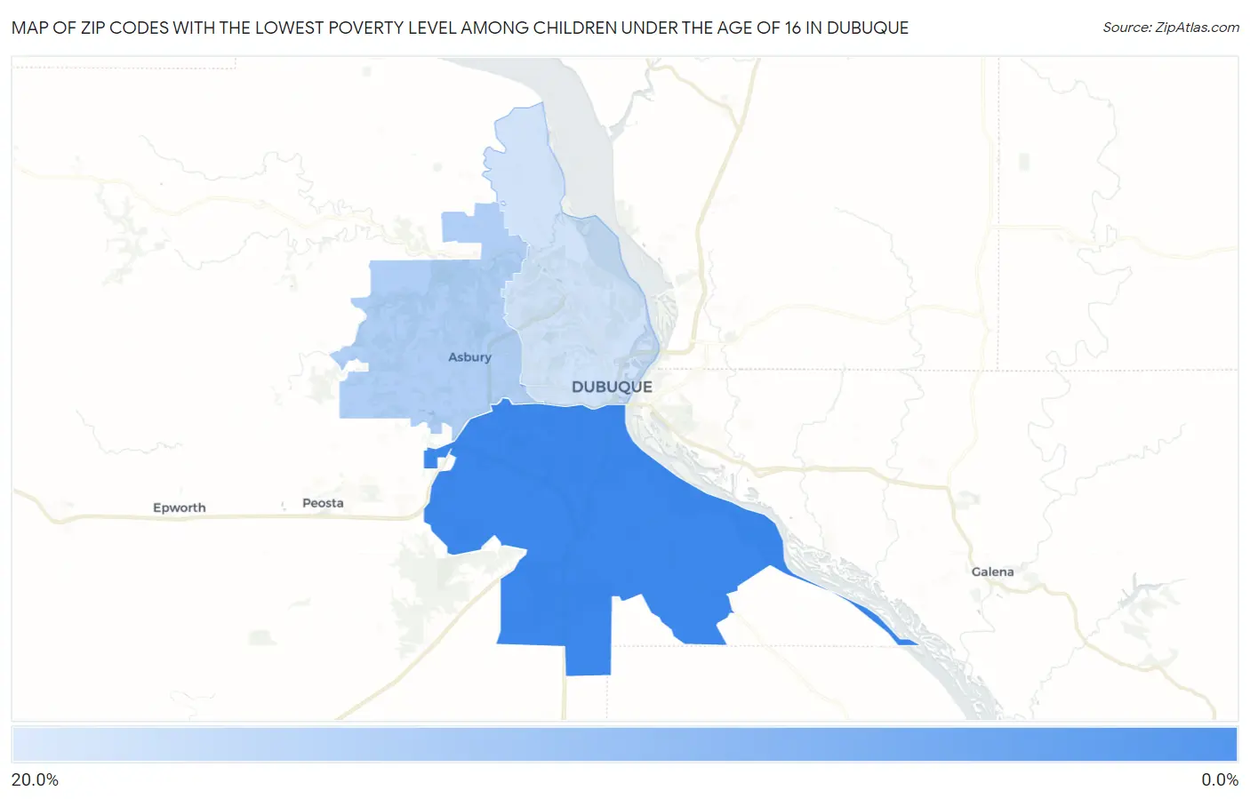 Zip Codes with the Lowest Poverty Level Among Children Under the Age of 16 in Dubuque Map
