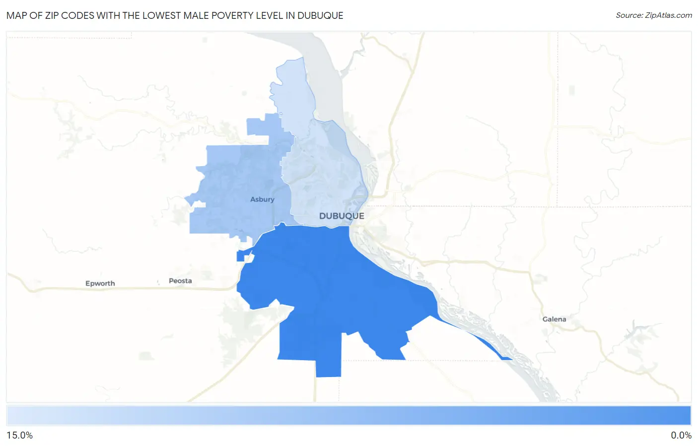 Zip Codes with the Lowest Male Poverty Level in Dubuque Map