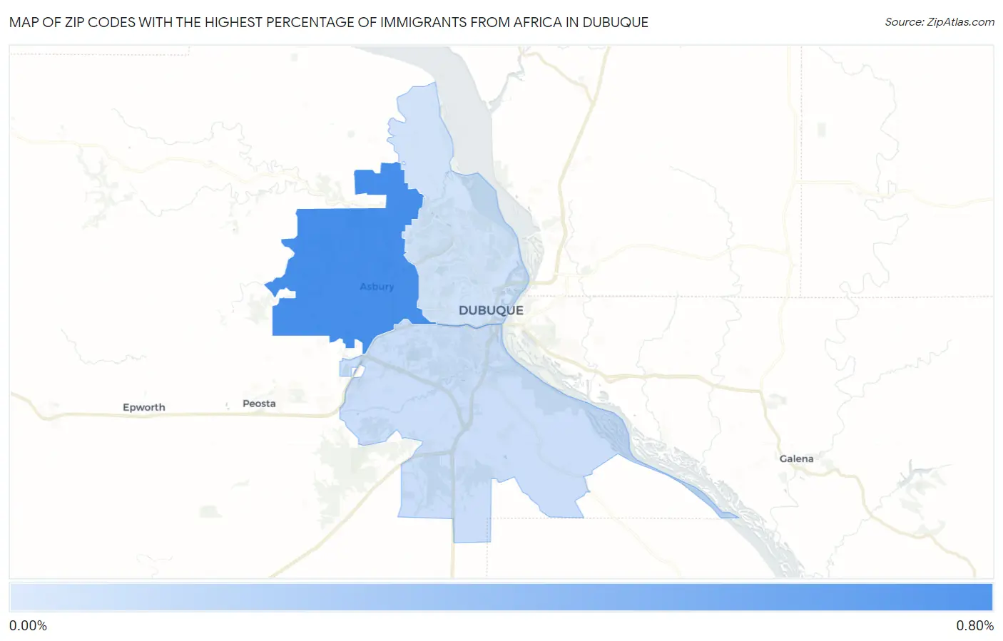 Zip Codes with the Highest Percentage of Immigrants from Africa in Dubuque Map