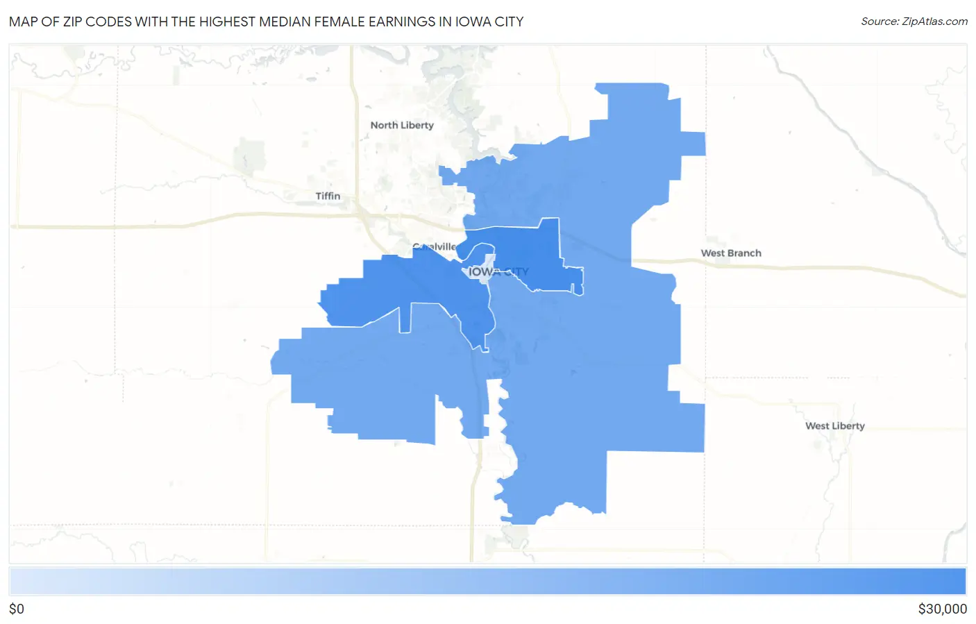 Zip Codes with the Highest Median Female Earnings in Iowa City Map
