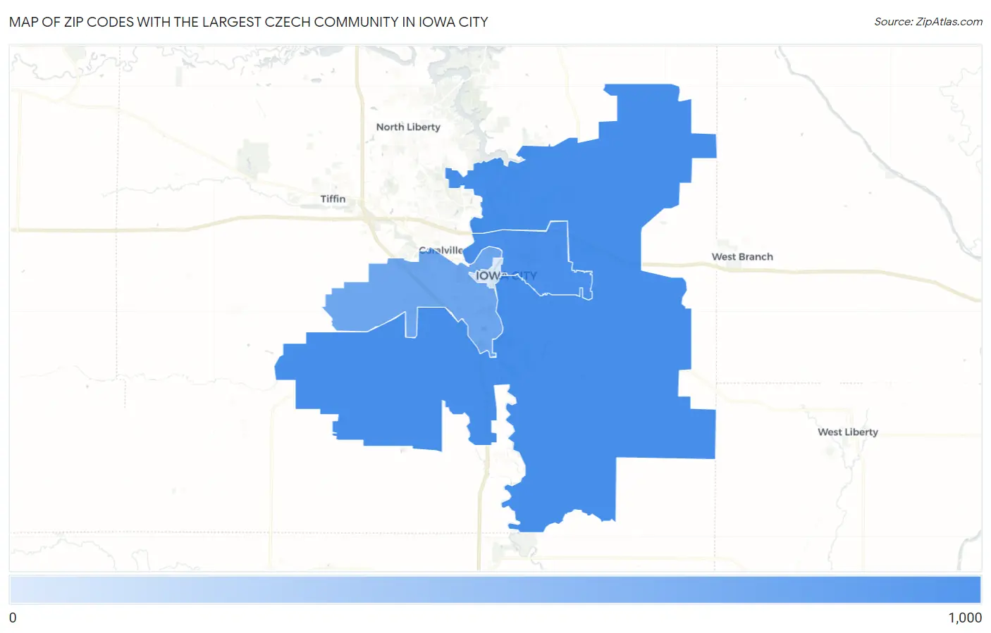 Zip Codes with the Largest Czech Community in Iowa City Map