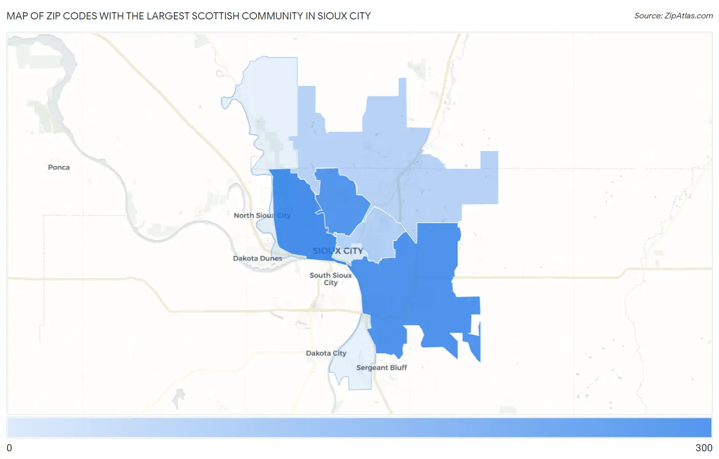 Zip Codes with the Largest Scottish Community in Sioux City Map