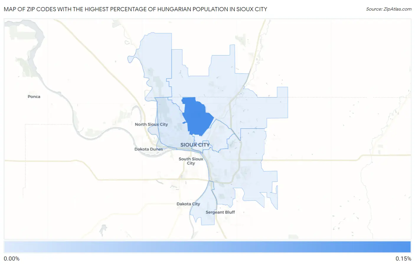Zip Codes with the Highest Percentage of Hungarian Population in Sioux City Map