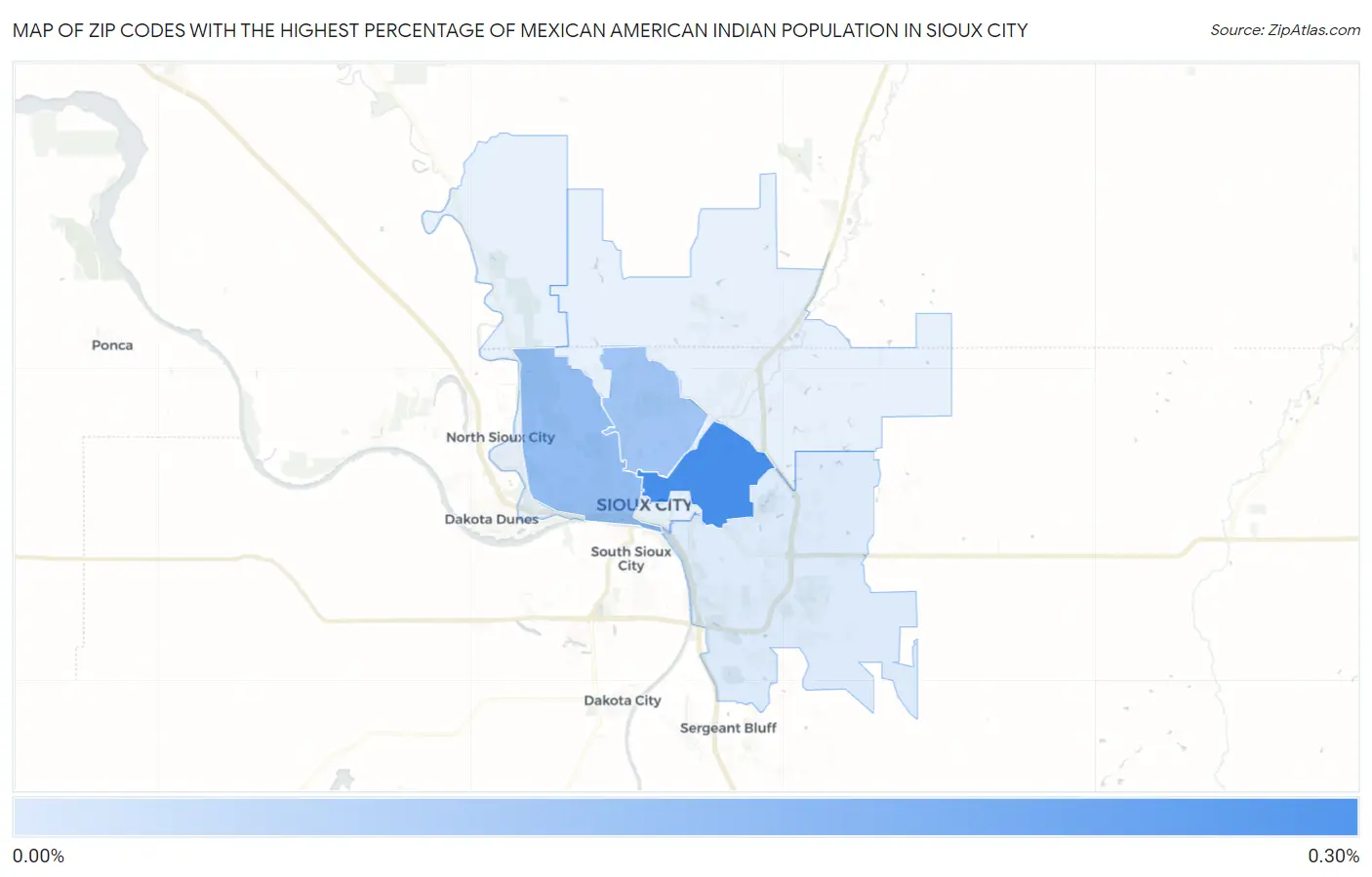 Zip Codes with the Highest Percentage of Mexican American Indian Population in Sioux City Map
