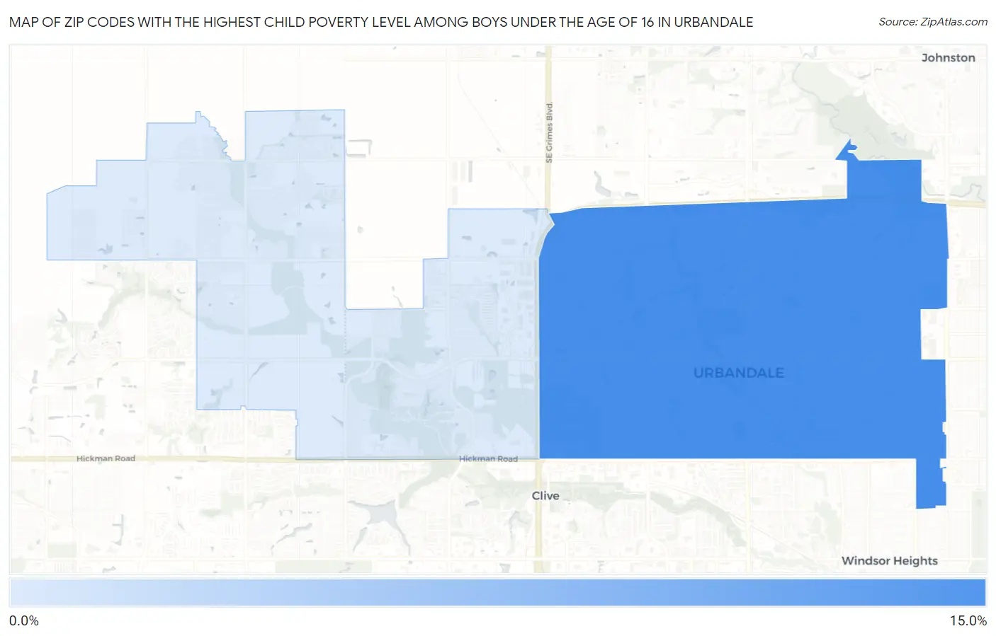 Zip Codes with the Highest Child Poverty Level Among Boys Under the Age of 16 in Urbandale Map
