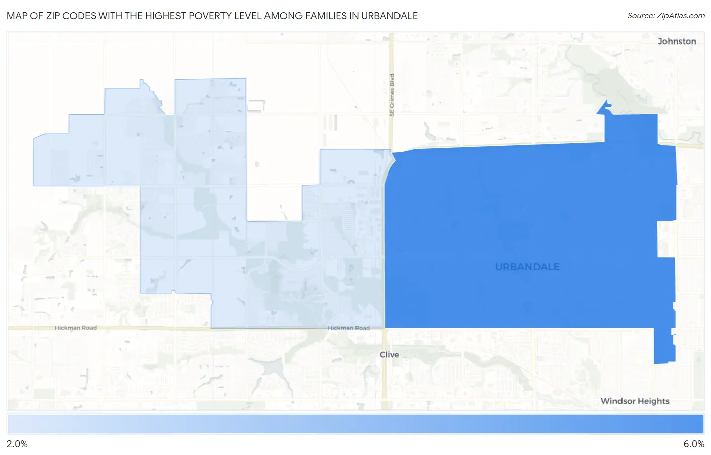Zip Codes with the Highest Poverty Level Among Families in Urbandale Map