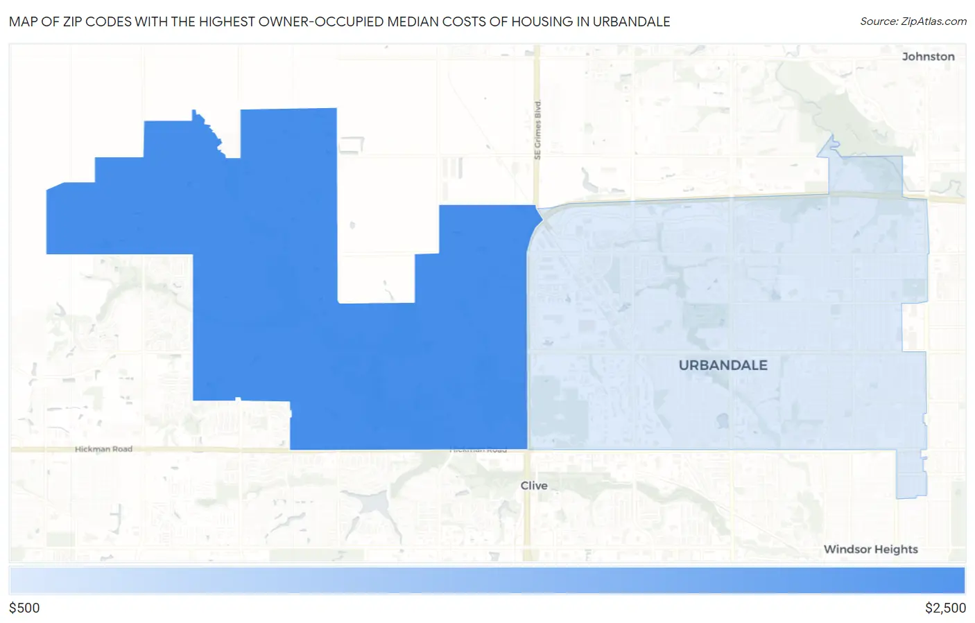 Zip Codes with the Highest Owner-Occupied Median Costs of Housing in Urbandale Map