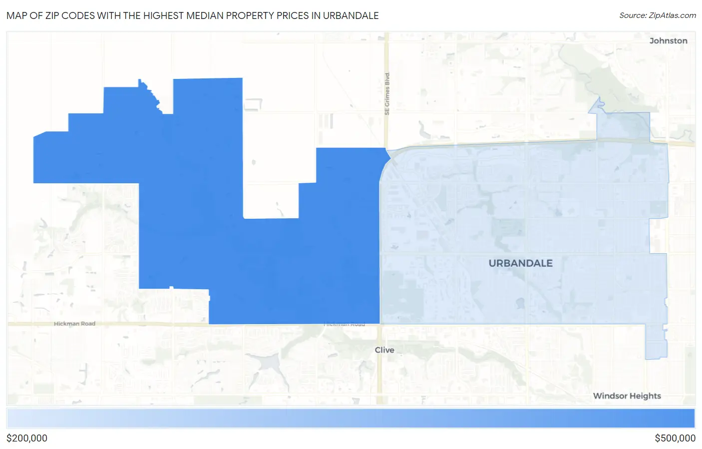 Zip Codes with the Highest Median Property Prices in Urbandale Map