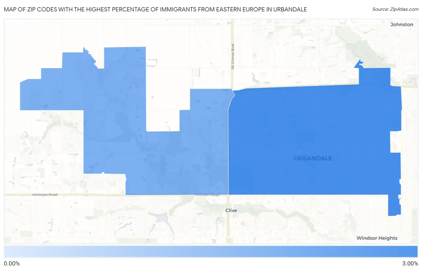 Zip Codes with the Highest Percentage of Immigrants from Eastern Europe in Urbandale Map