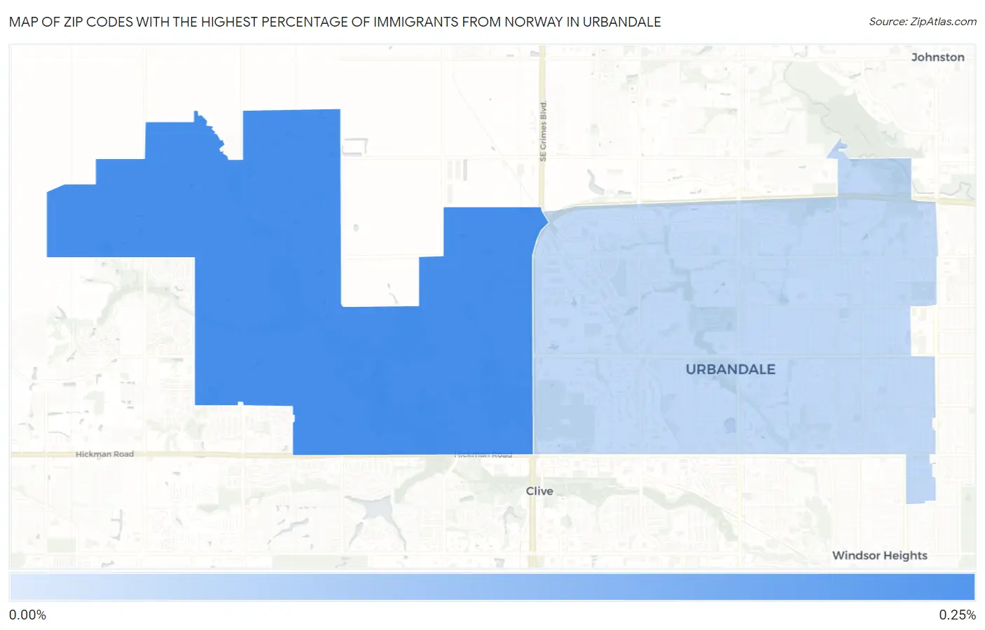 Zip Codes with the Highest Percentage of Immigrants from Norway in Urbandale Map
