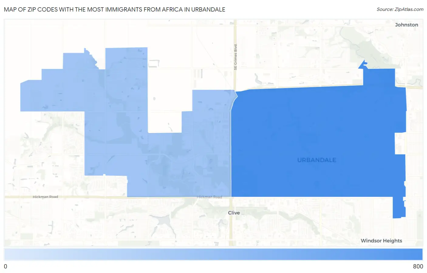 Zip Codes with the Most Immigrants from Africa in Urbandale Map