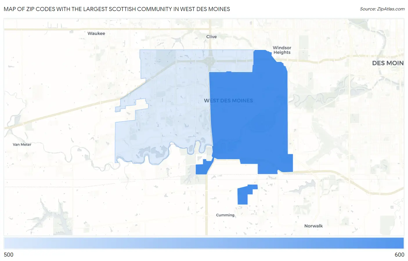Zip Codes with the Largest Scottish Community in West Des Moines Map