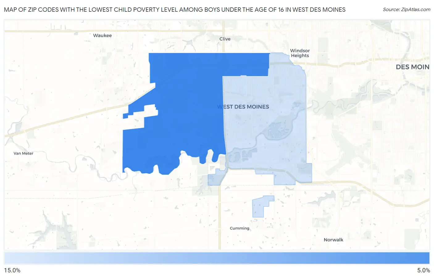Zip Codes with the Lowest Child Poverty Level Among Boys Under the Age of 16 in West Des Moines Map