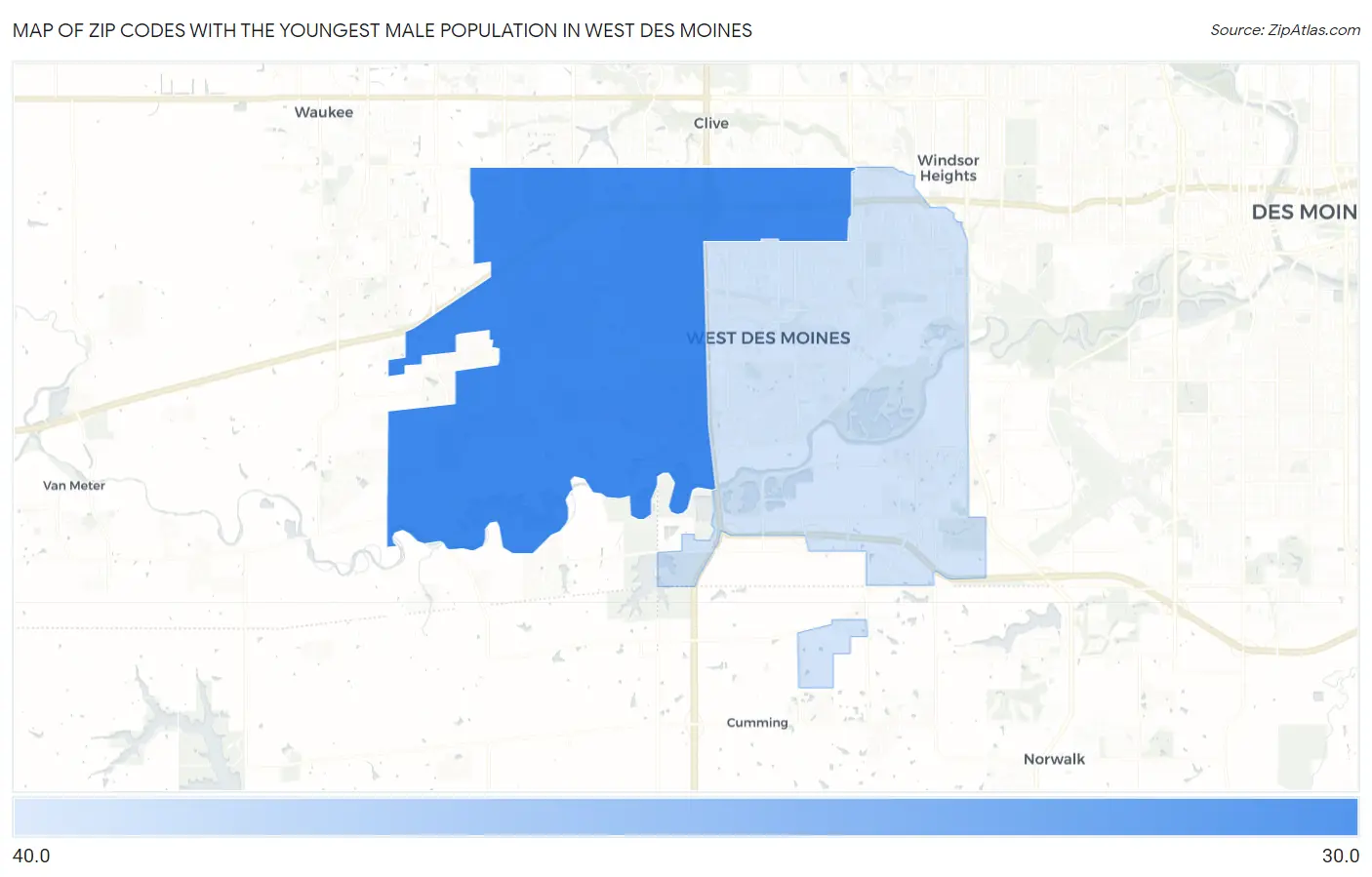 Zip Codes with the Youngest Male Population in West Des Moines Map