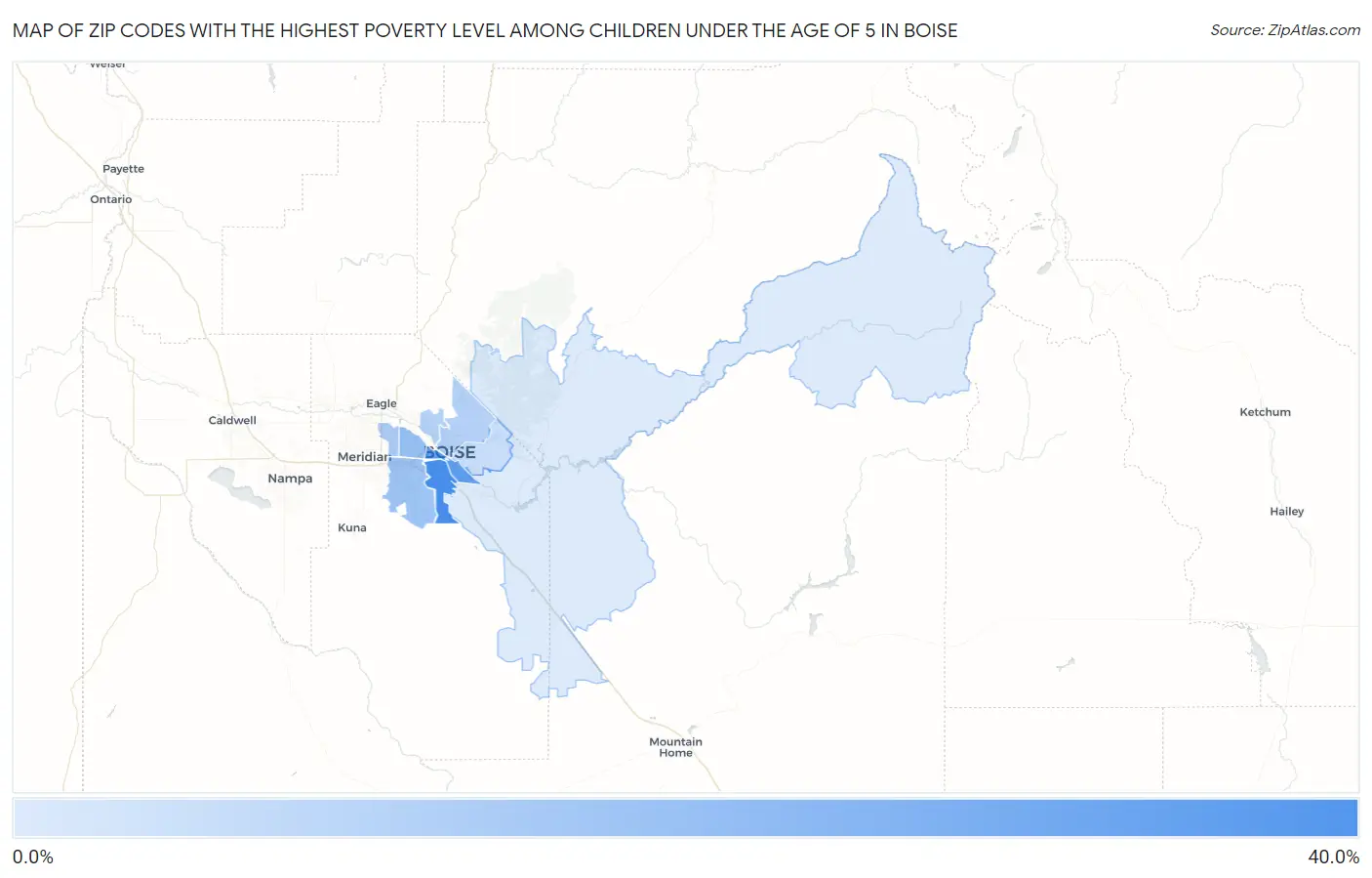 Zip Codes with the Highest Poverty Level Among Children Under the Age of 5 in Boise Map