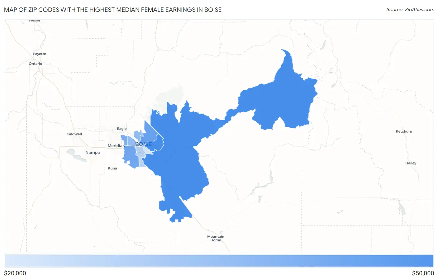 Zip Codes with the Highest Median Female Earnings in Boise Map