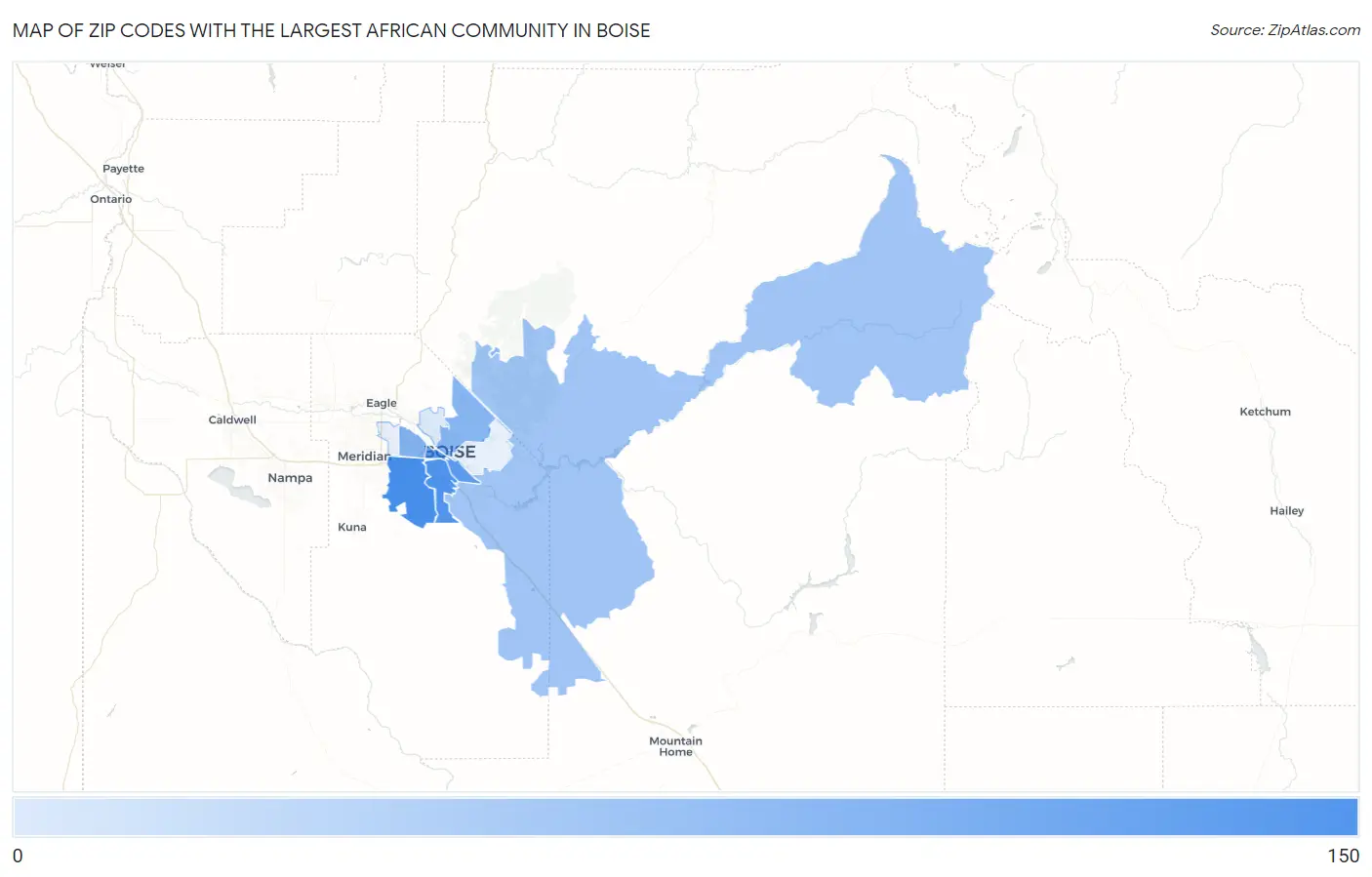 Zip Codes with the Largest African Community in Boise Map