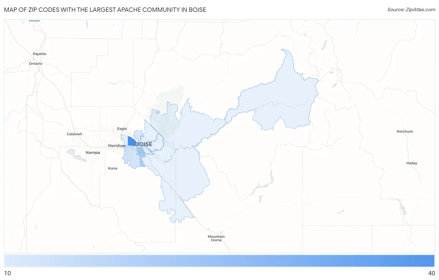 Zip Codes with the Largest Apache Community in Boise Map