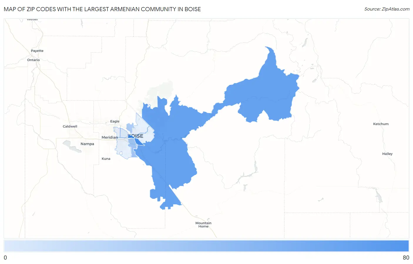 Zip Codes with the Largest Armenian Community in Boise Map
