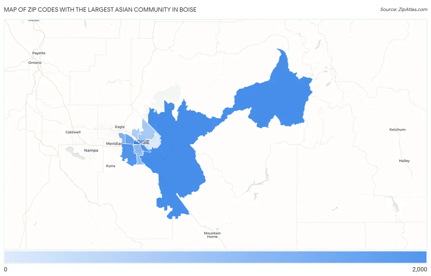 Zip Codes with the Largest Asian Community in Boise Map