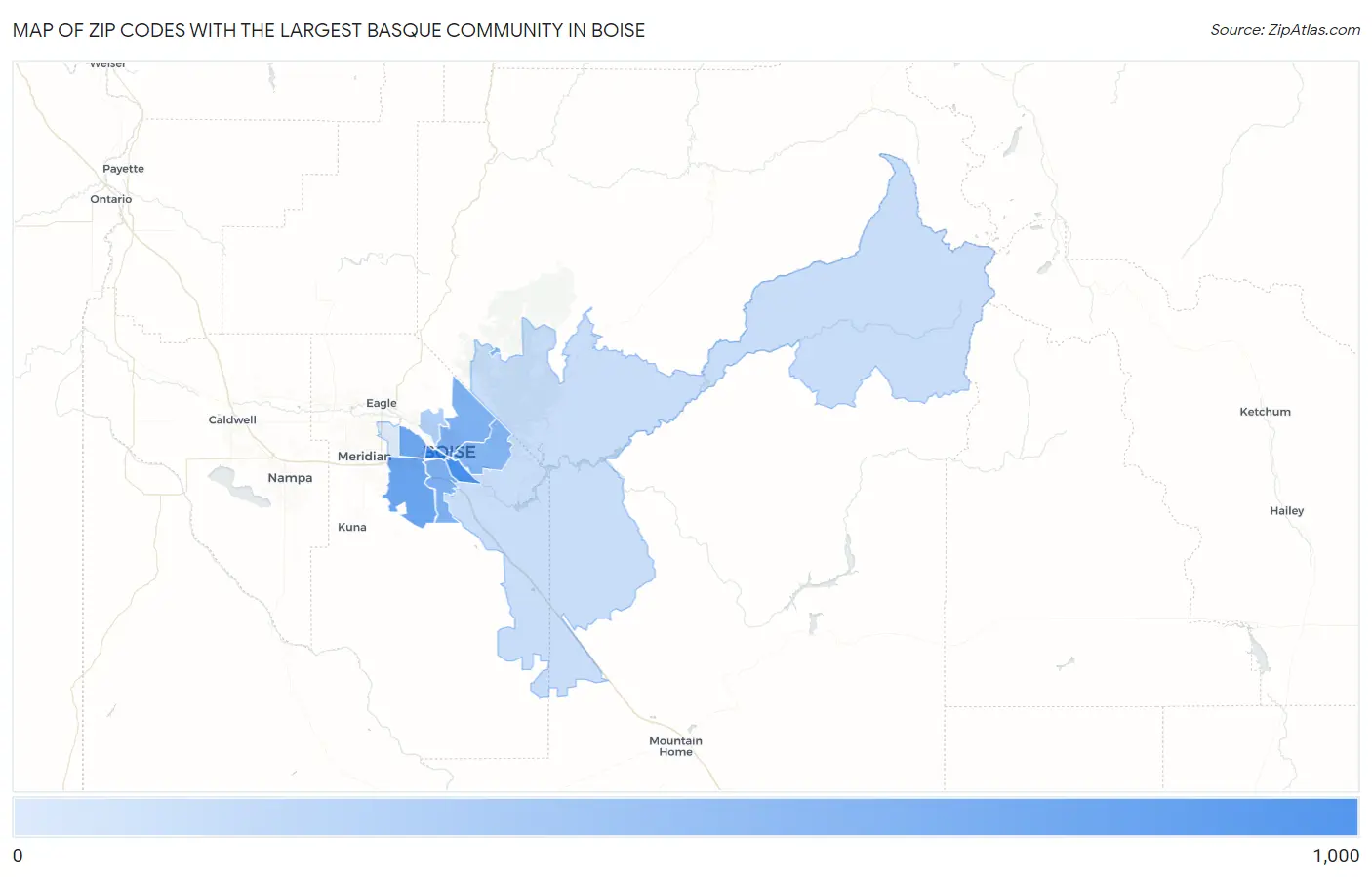 Zip Codes with the Largest Basque Community in Boise Map