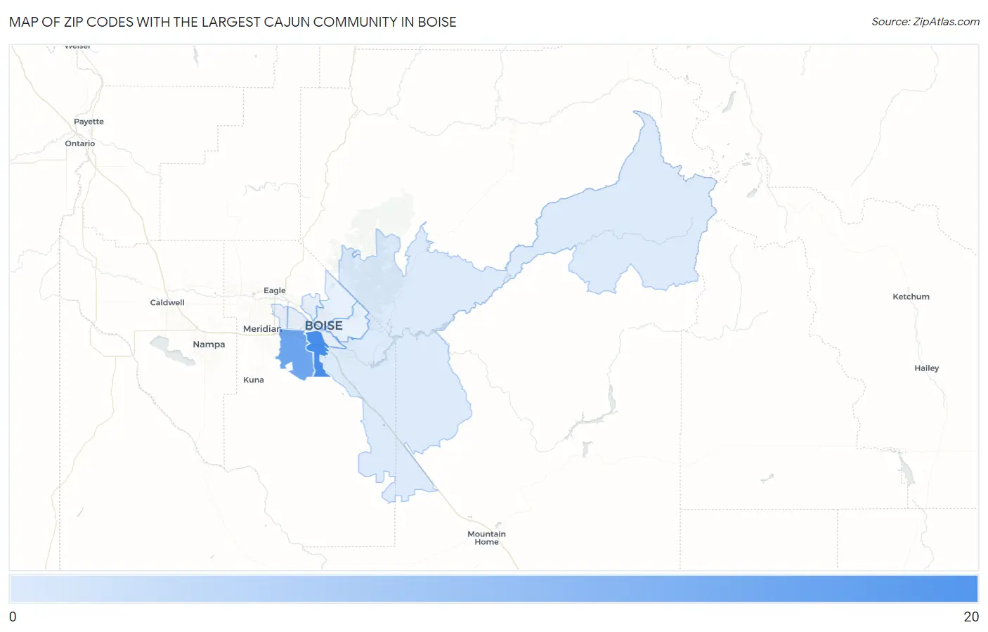 Zip Codes with the Largest Cajun Community in Boise Map