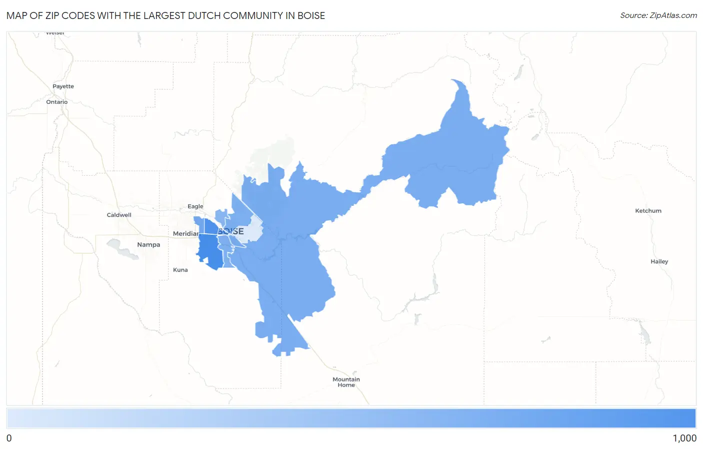 Zip Codes with the Largest Dutch Community in Boise Map