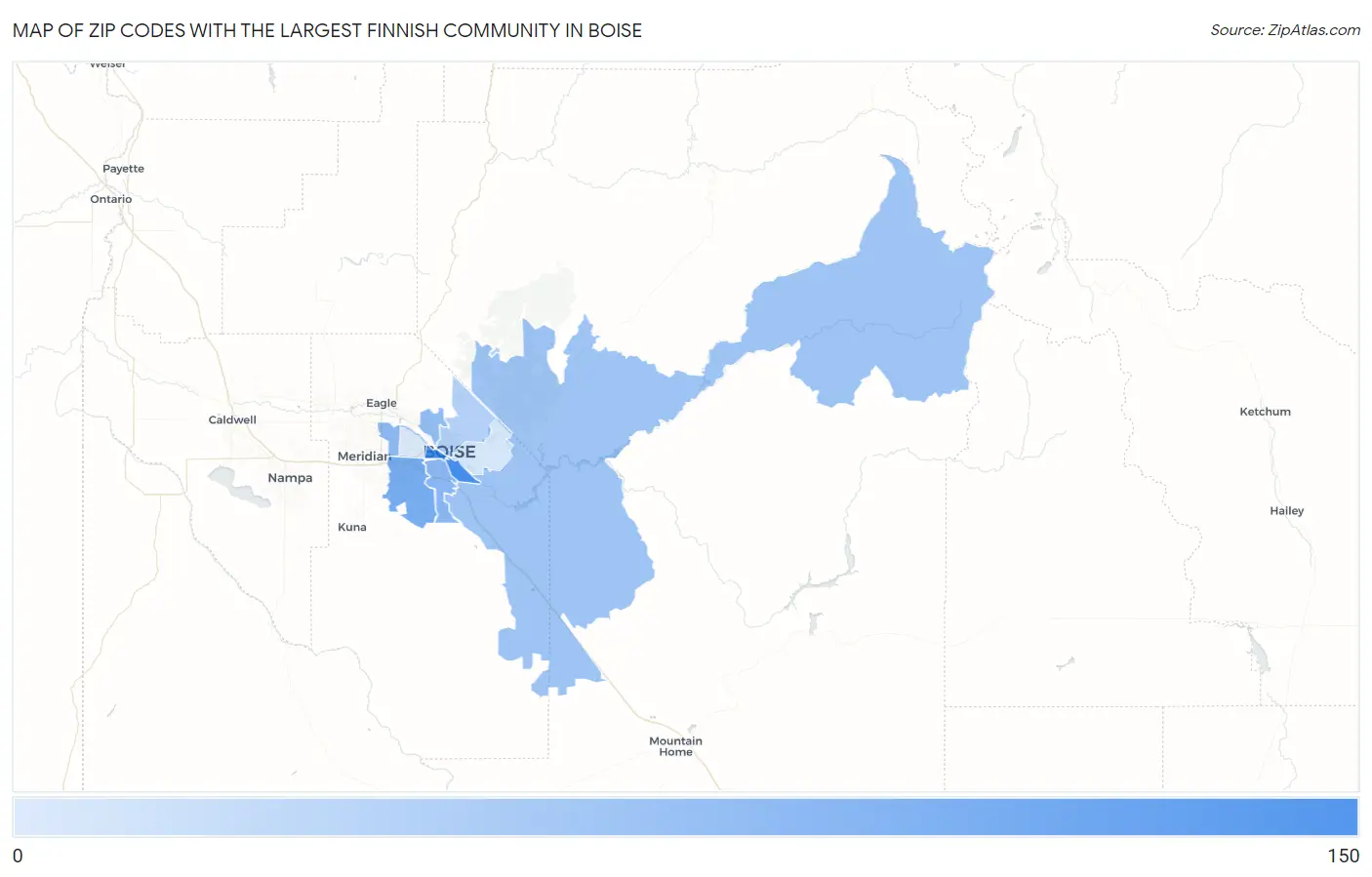 Zip Codes with the Largest Finnish Community in Boise Map