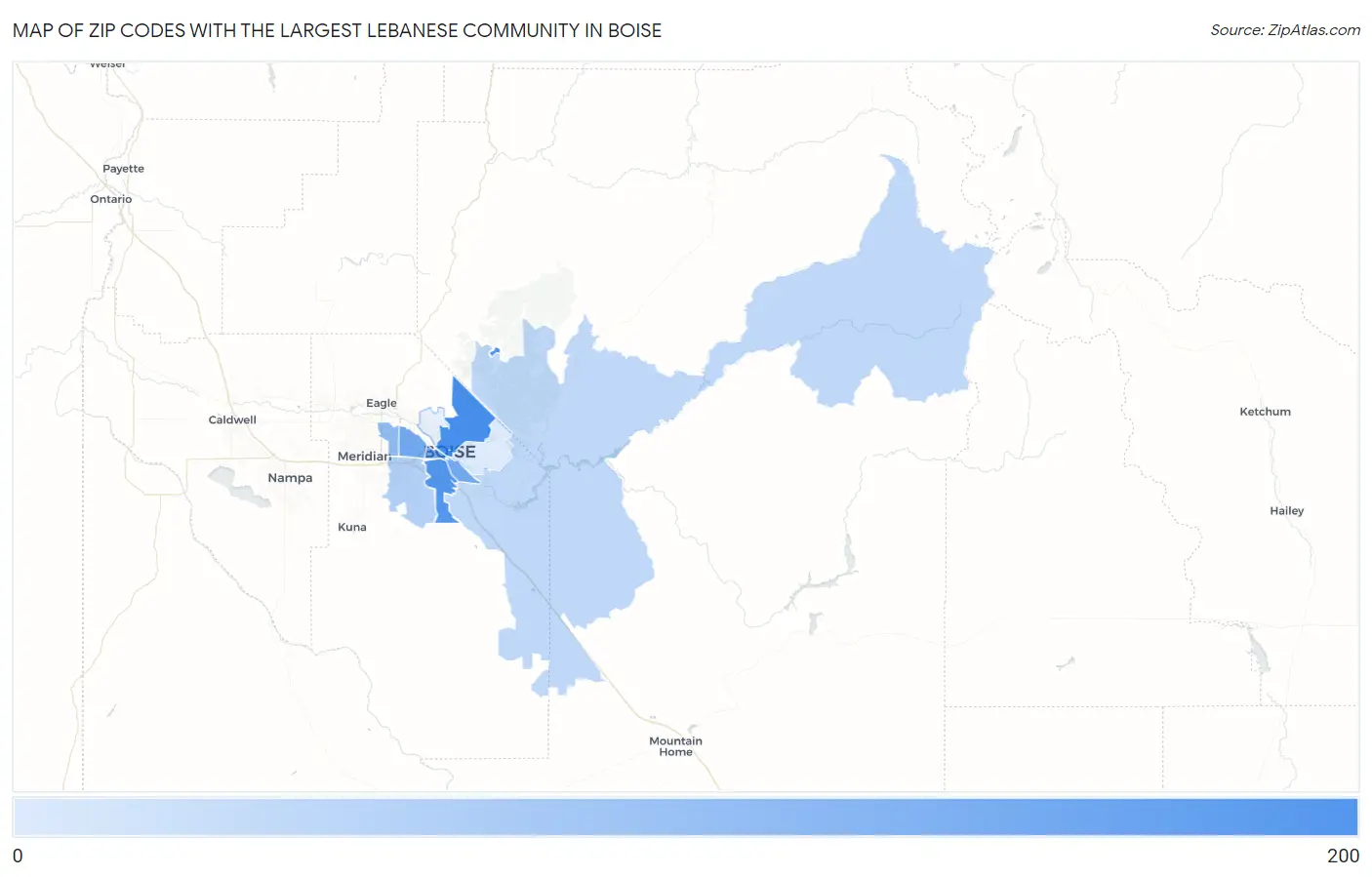 Zip Codes with the Largest Lebanese Community in Boise Map