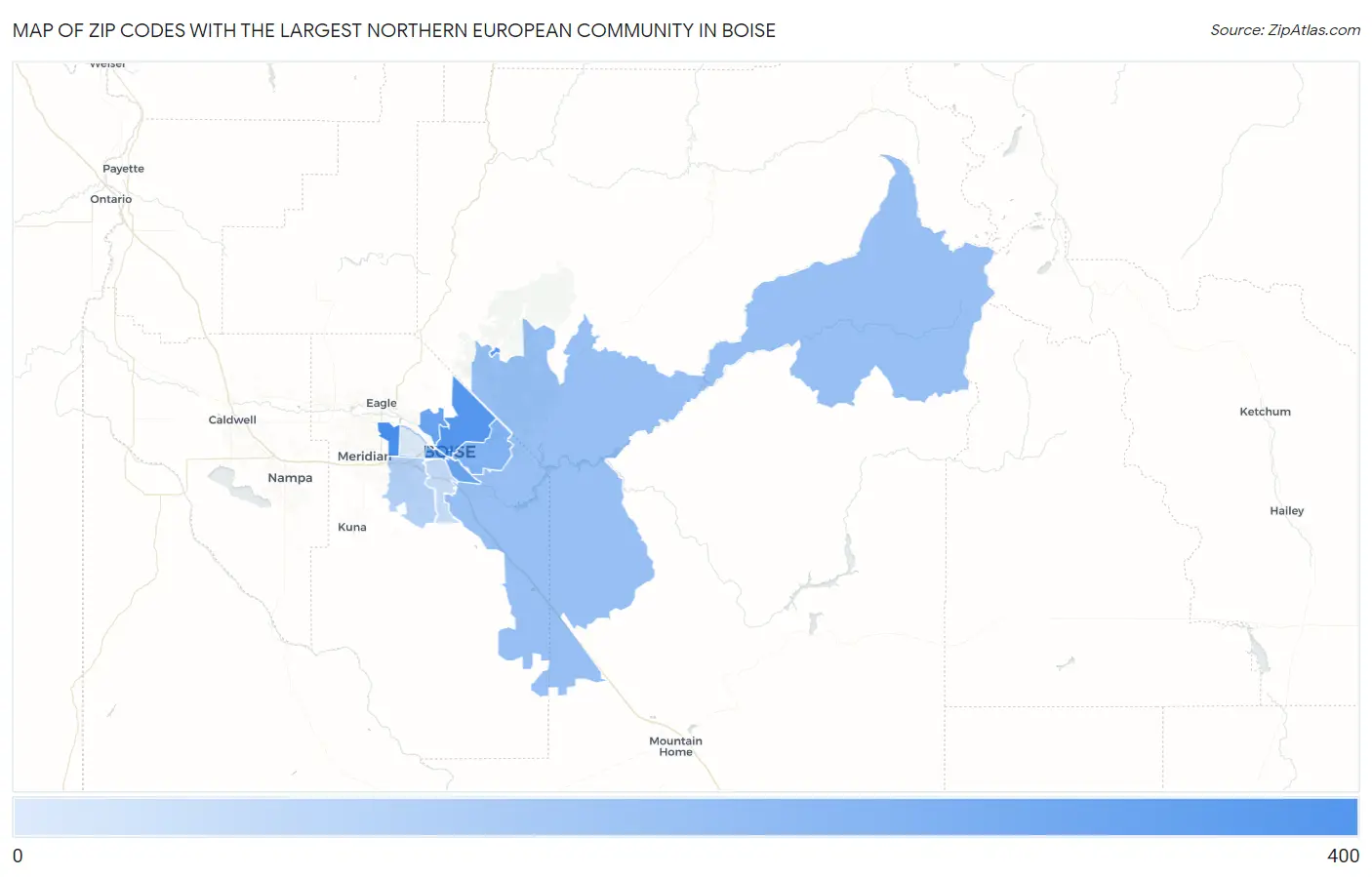 Zip Codes with the Largest Northern European Community in Boise Map