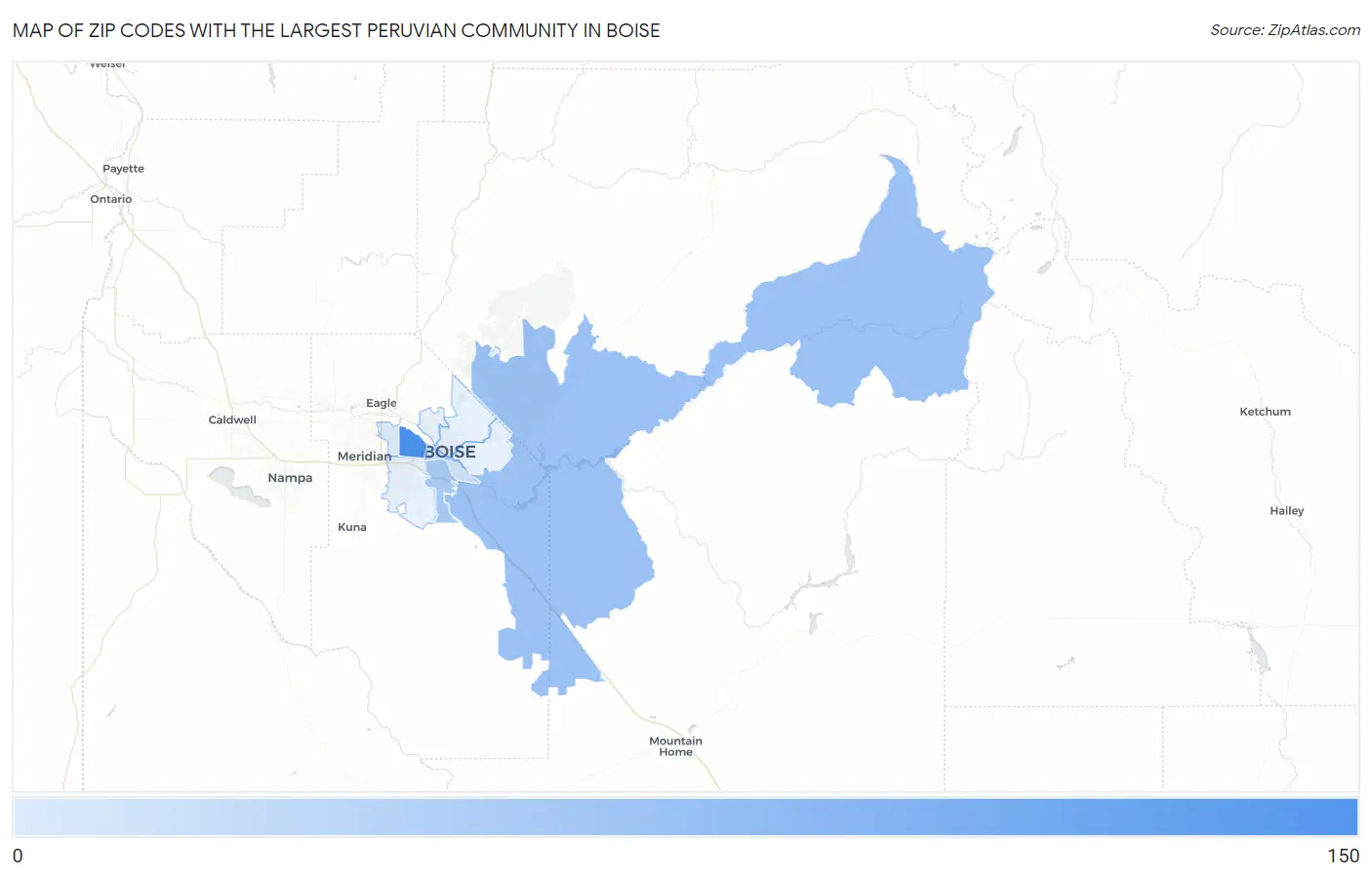 Zip Codes with the Largest Peruvian Community in Boise Map