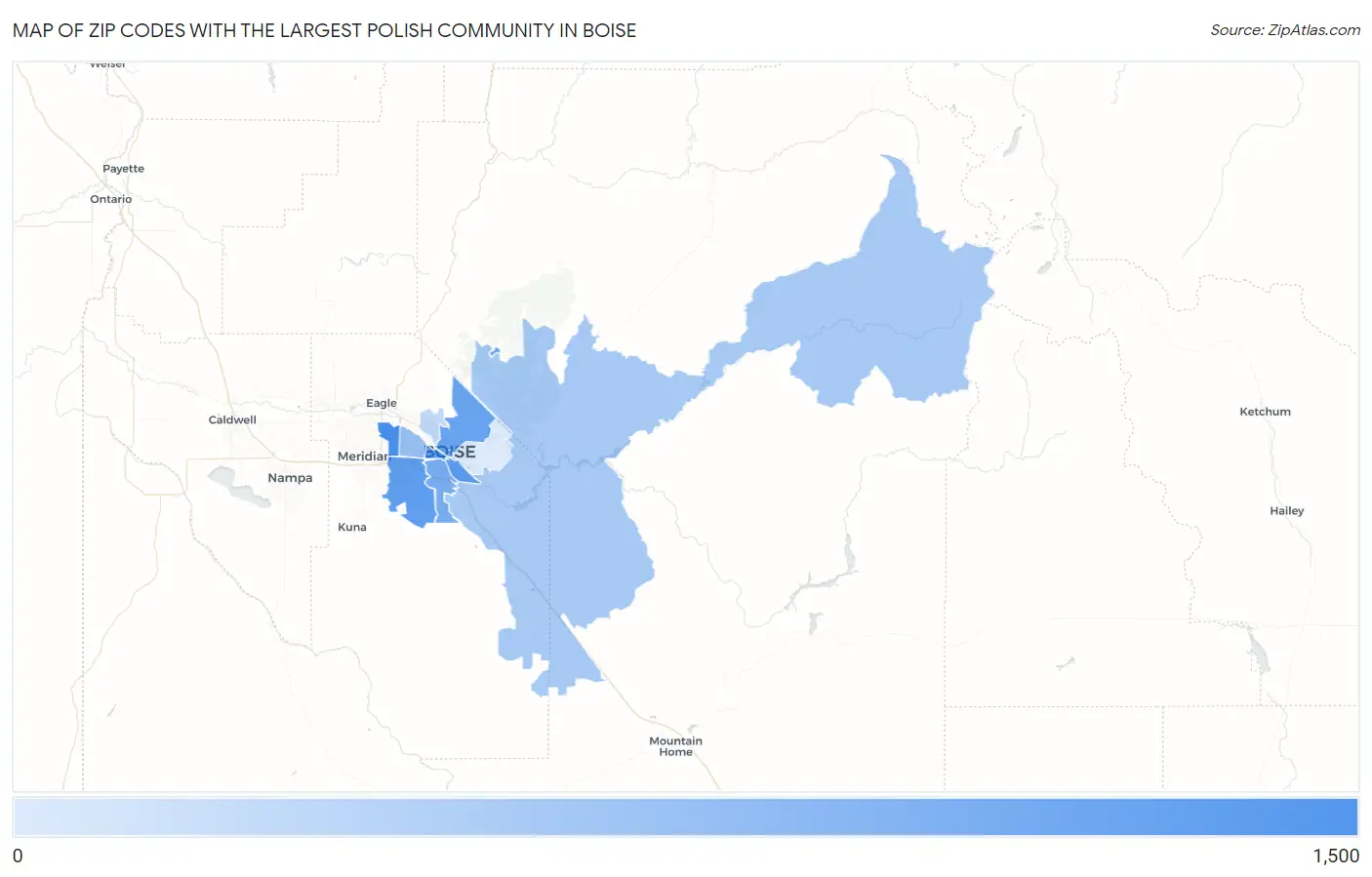 Zip Codes with the Largest Polish Community in Boise Map