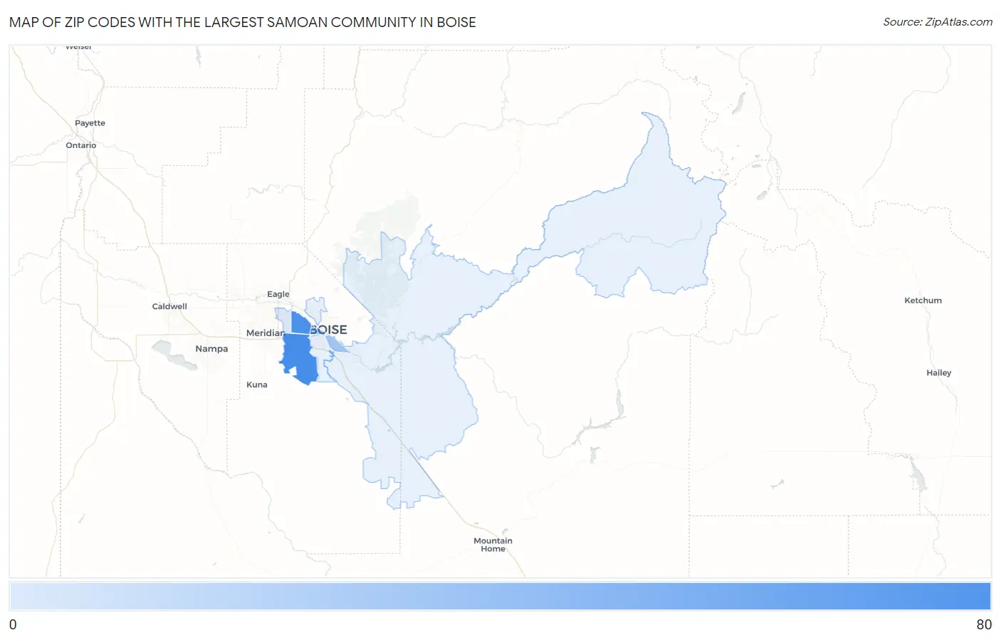 Zip Codes with the Largest Samoan Community in Boise Map