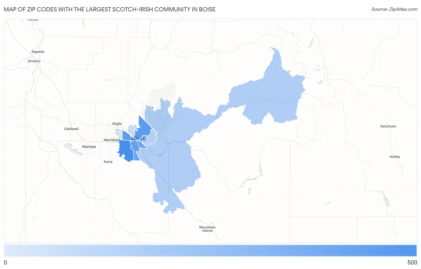 Zip Codes with the Largest Scotch-Irish Community in Boise Map