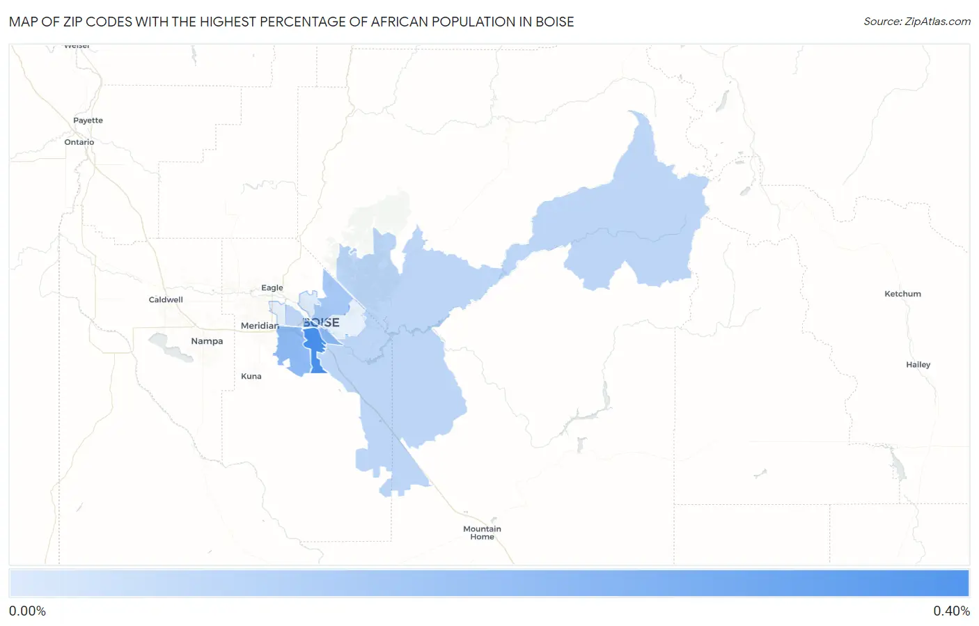 Zip Codes with the Highest Percentage of African Population in Boise Map