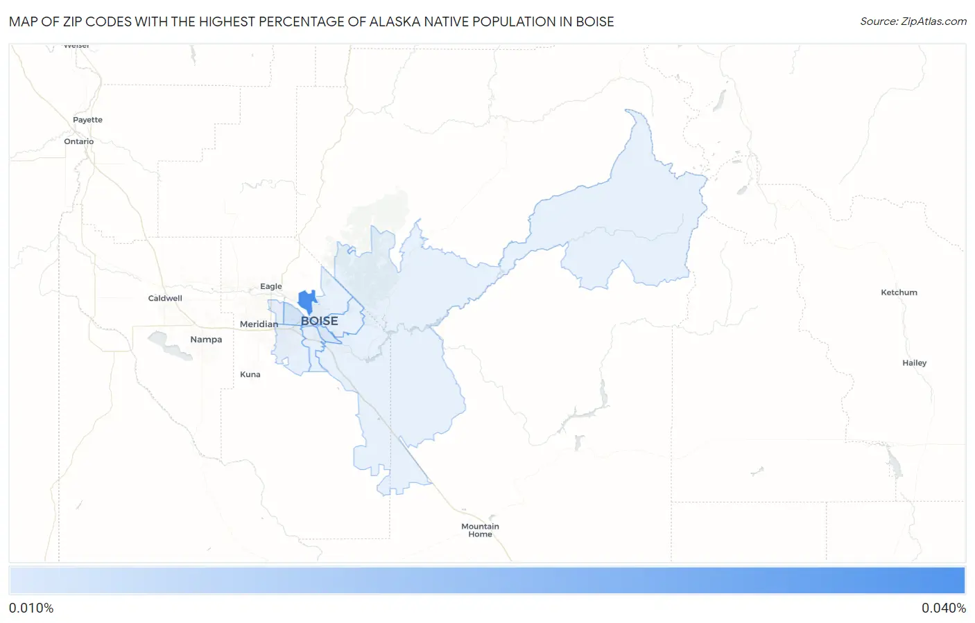 Zip Codes with the Highest Percentage of Alaska Native Population in Boise Map