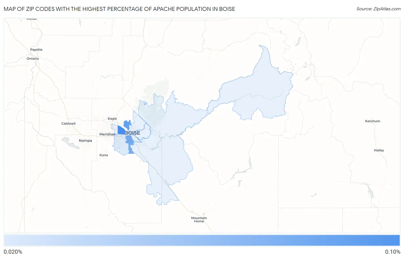 Zip Codes with the Highest Percentage of Apache Population in Boise Map
